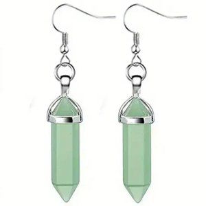 Green Aventurine Natural Stone Gemstone Handmade Hexagon Point Dangle Earrings